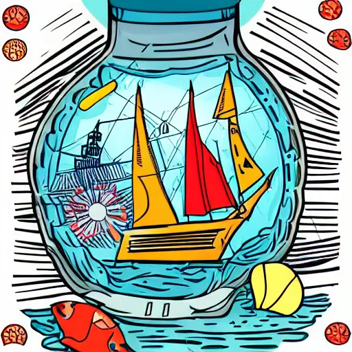 Image similar to Ship in a bottle, sticker, colorful, illustration, highly detailed, no jagged lines, vector art, smooth