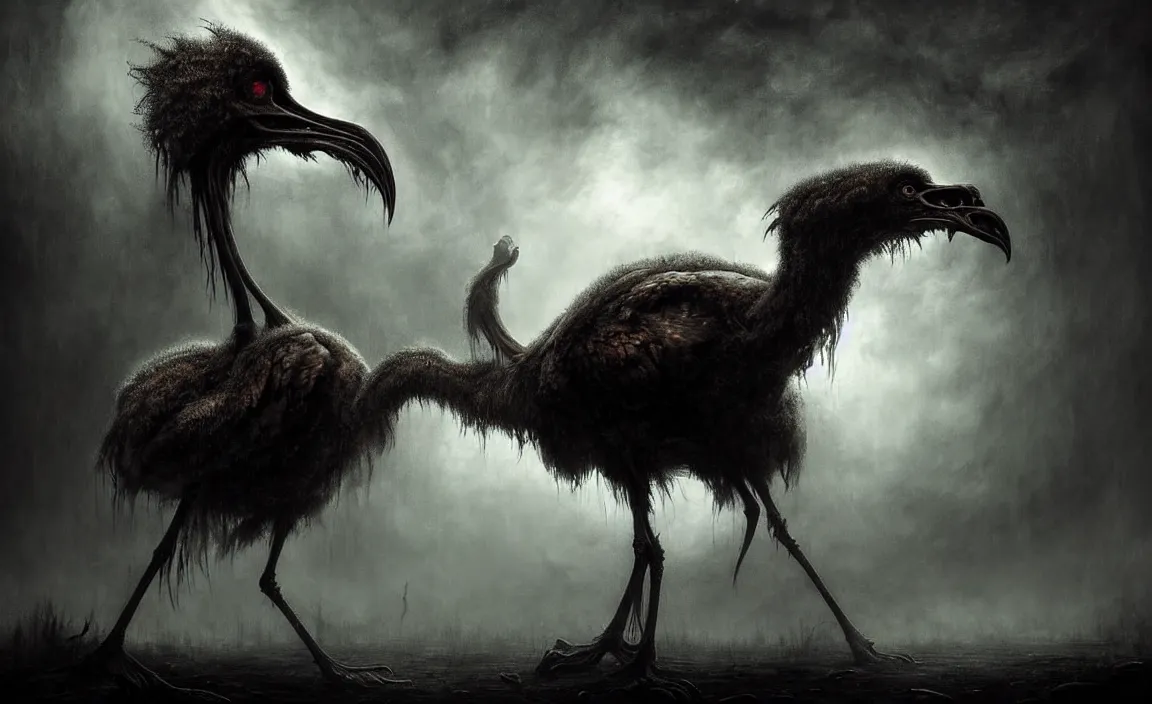 Image similar to epic professional digital art of monstrous moa, moody atmospheric lighting, intricate, painted, foreboding, detailed, by leesha hannigan, ayne haag, reyna rochin, ignacio fernandez rios, mark ryden, iris van herpen, artstation, cgsociety, epic, stunning, gorgeous, much wow, cinematic, masterpiece.