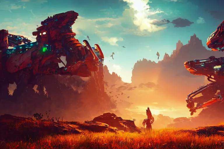 Image similar to scorcher machine mecanical creature robot of horizon forbidden west horizon zero dawn radiating a glowing aura global illumination ray tracing hdr fanart arstation by ian pesty and alena aenami artworks in 4 k