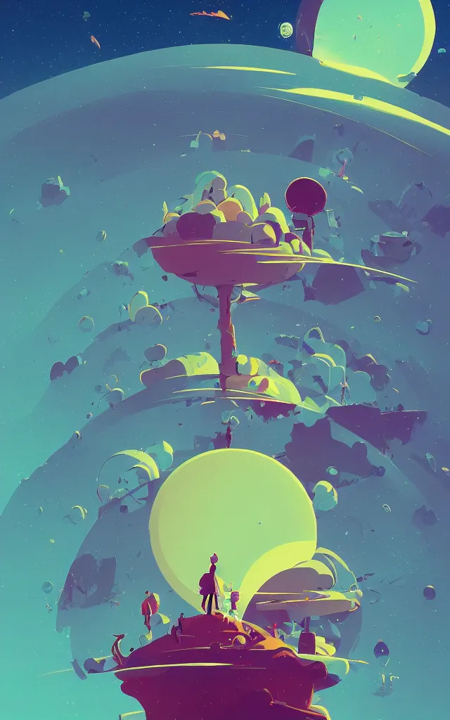 Prompt: a stunning tiny planet in a fantastic landscape against a ridiculous sky with several moons by Anton Fadeev and Simon Stålenhag