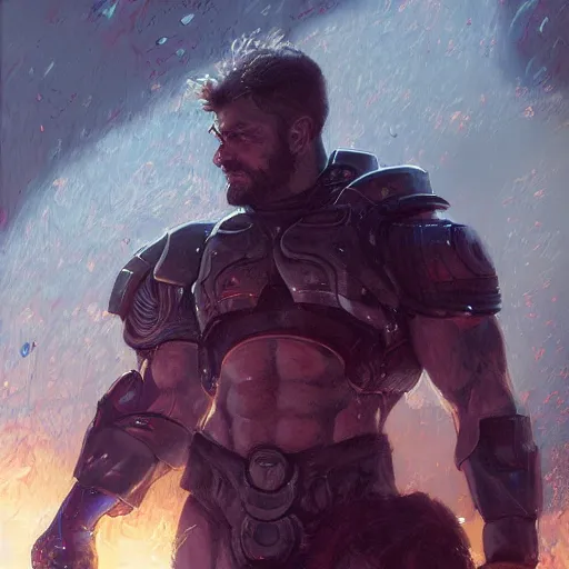 Prompt: handsome portrait of a spartan guy bodybuilder posing, radiant light, caustics, war hero, metal gear solid, ghost in the shell, by gaston bussiere, bayard wu, greg rutkowski, giger, maxim verehin