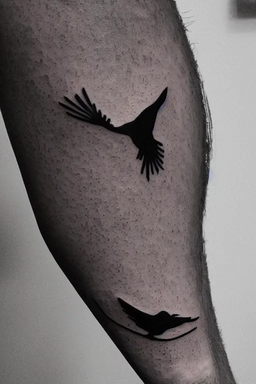 Image similar to a simple tattoo design of minimalist flying birds, black ink, abstract logo, line art