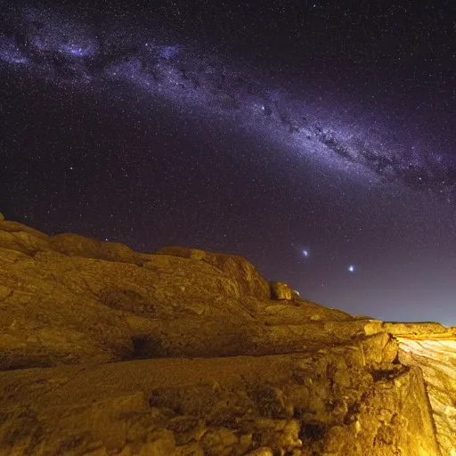 Prompt: beautiful landscape at night with andromeda clearly visible in the sky, highly detailed, sharp focus