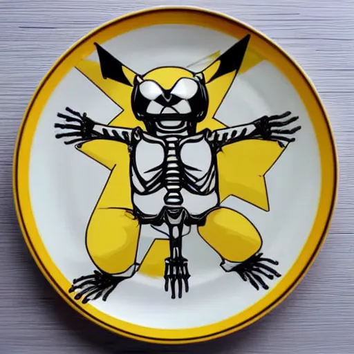 Image similar to the skeleton of pikachu on a plate