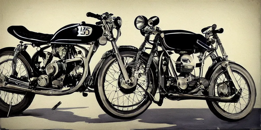 Image similar to “ 1 9 5 0 s motorcycle cafe racer scrambler, by dieter rams and chris foss and syd mead ”