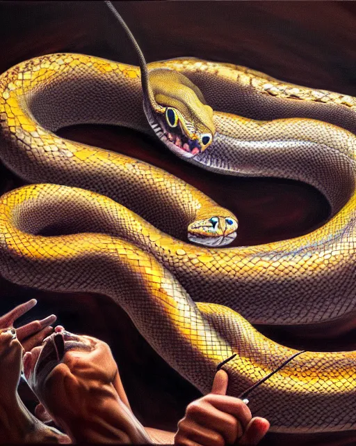 Image similar to Don't fall in the snake pit, oil painting, anatomically correct, visible brushstrokes, sharp focus, Highly Detailed, Cinematic Lighting, 8k, HD