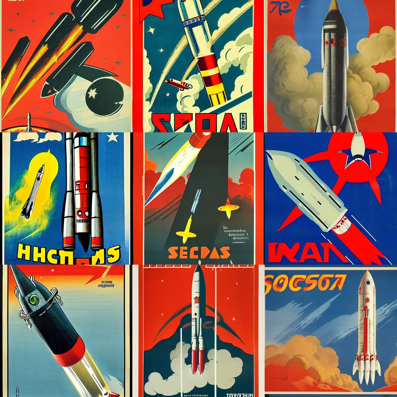Prompt: A Soviet propaganda poster featuring a rocket traveling to Mars