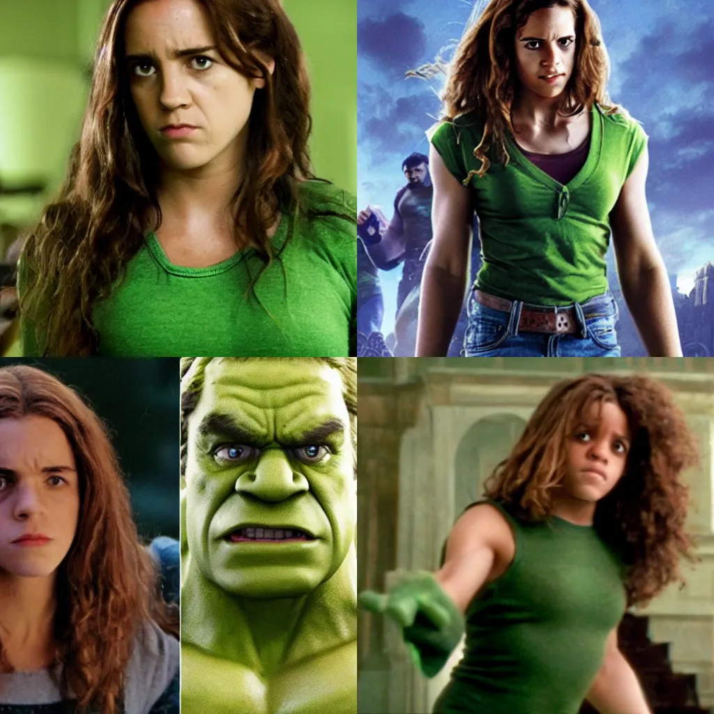 Prompt: Hermione as the incredible hulk
