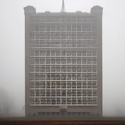 Image similar to tall soviet panel building in a fog, cinematic, 8k resolution, beautiful detailed, insanely intricate details