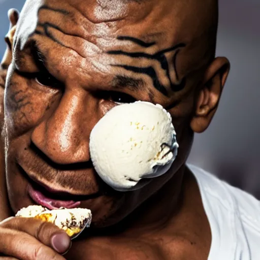 Image similar to Mike Tyson eating ice cream digital art 4K quality super realistic