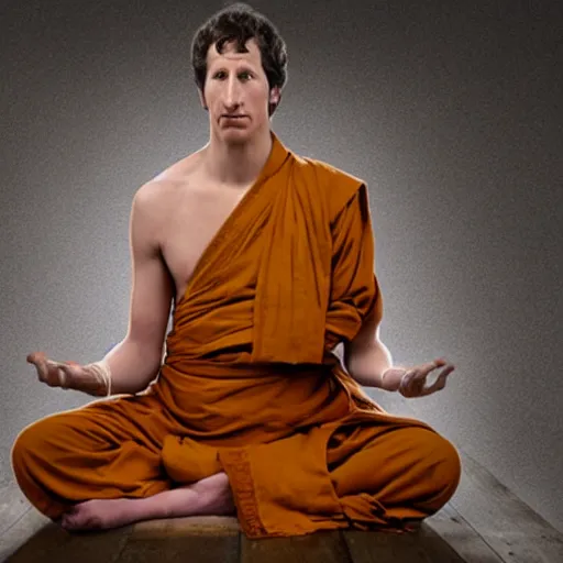 Prompt: perfect shot of detailed face and realistic eyes of andy samberg as an ascetic monk meditating