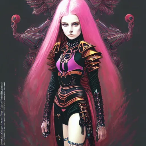 Image similar to portrait of beautiful cute goth girl in warhammer armor, art by kuvshinov ilya and wayne barlowe and gustav klimt