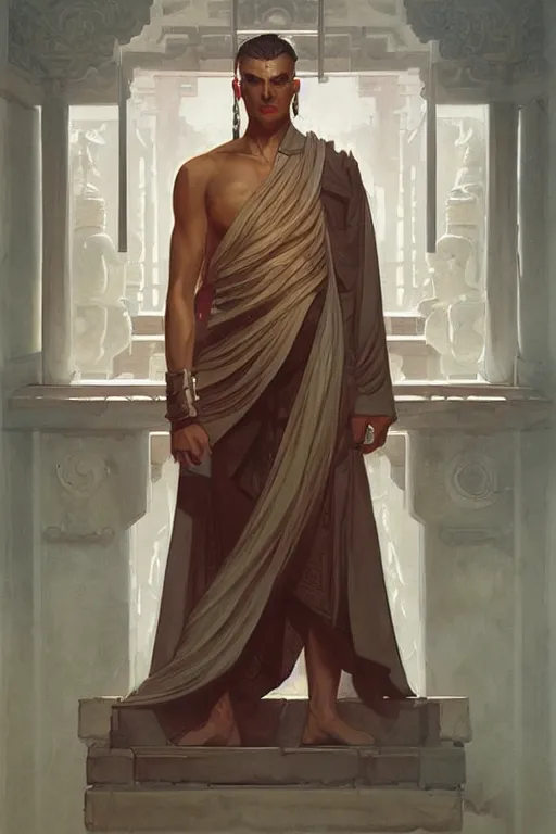 Prompt: male, temple, taoism, painting by greg rutkowski, j. c. leyendecker, artgerm