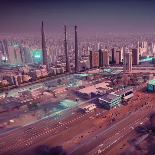 Image similar to Tehran in 2050, modern and beautiful, the most amazing city of the future, photorealistic, unreal engine, hyperdetails