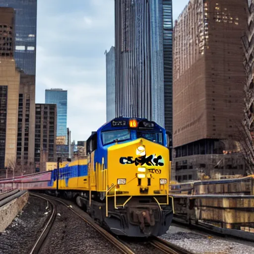 Image similar to csx locomotive running through down town manhatten