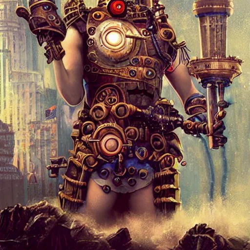 Image similar to lofi underwater bioshock steampunk portrait of a gladiator, Pixar style, by Tristan Eaton Stanley Artgerm and Tom Bagshaw.