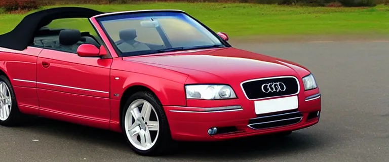 Prompt: Casablanca White Audi A4 B6 Avant Convertible (2002), red leather interior, created by Barclay Shaw