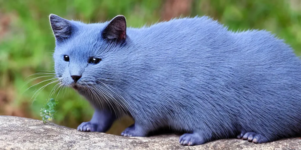 Image similar to A blue beaver cat.