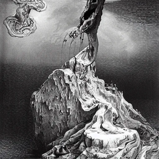 Image similar to Melting Watches by Salvador Dali and Gustave Doré,