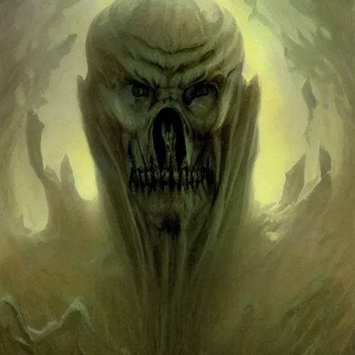 Image similar to head and shoulders portrait of a ghostly, shadowy, spectral wraith portrayed by russell crowe, d & d, fantasy, greg rutkowski, frank frazetta, alexandre chaudret, boris vallejo, michael whelan, miro petrov, hr giger, magali villeneuve, donato giancola