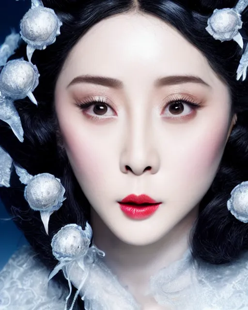 Image similar to fan bingbing as milady de winter, styling by Tom Eerebout & Sandra Amador, clear makeup, clean hair, dry skin, clear skin, airbrushed, bright eye makeup, warrior body, photo by mario testino, 8k octane render, cinematic, hyper detailed, micro details, insanely detailed, trending on artstation, concept art