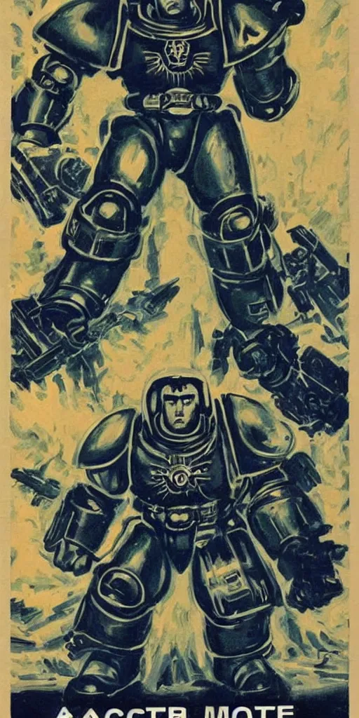 Image similar to astartes space marine in 1 9 6 0 soviet poster style