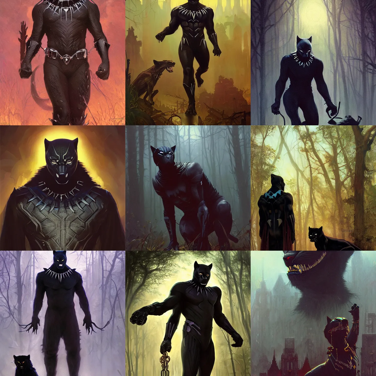 Prompt: gothic black panther by Simon Stålenhag, by Stanley Artgerm Lau, Greg Rutkowski,Thomas Kindkade, Alphonse Mucha, Loish, Norman Rockwell,trending on artstation , rule of thirds, Highly detailed, anatomically correct, dramatic lighting, oil on canvas.