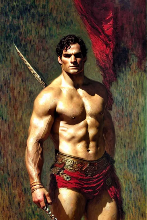 Image similar to henry cavill as a warrior, painting by gaston bussiere, craig mullins, j. c. leyendecker, claude monet