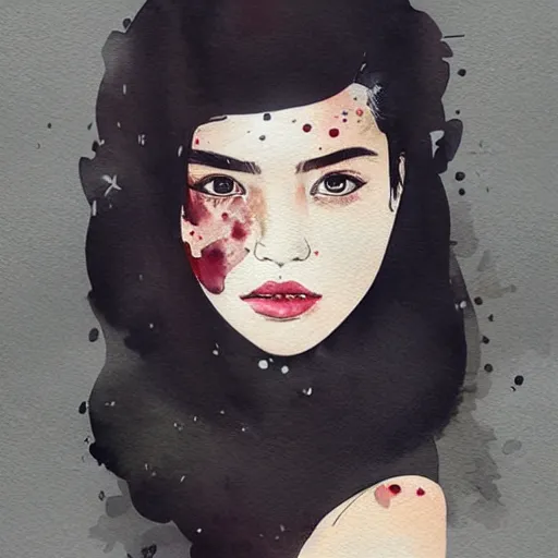 Prompt: portrait of very beautiful young filipino woman, smoke, dark background, by conrad roset, watercolor trending on artstation