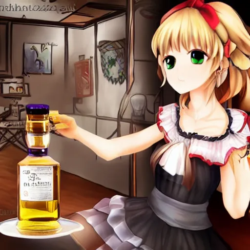 Image similar to Marisa from touhou drink the whisky