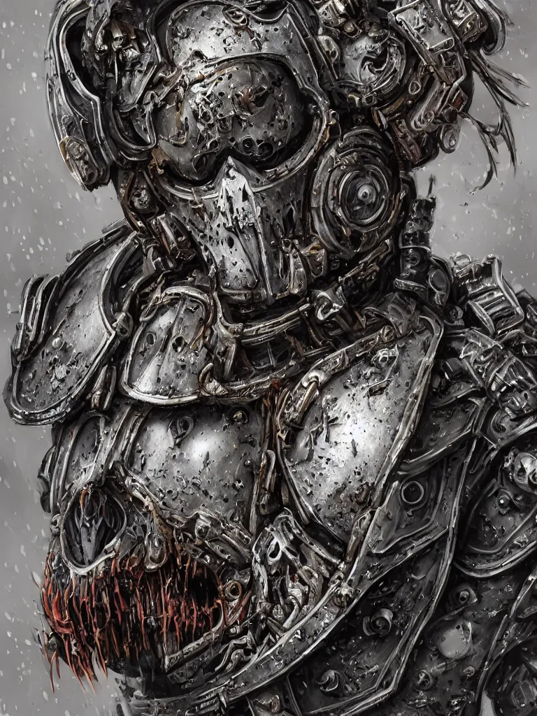 Image similar to portrait art of 8k ultra realistic undead space marine, decaying, exquisite helmet detail , detailed intricate ornate armour,eldritch horror, cybernetic, full of colour, cinematic lighting, battered, trending on artstation, 4k, hyperrealistic, focused, extreme details,unreal engine 5, cinematic, masterpiece, art by ayami kojima, giger