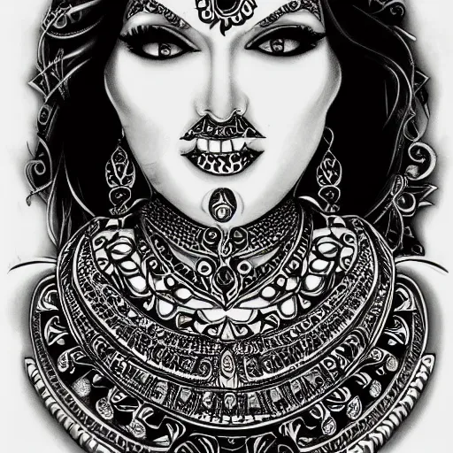 Prompt: black and white opulent feminine jewellery ornate tribal necklace tattoo design sketch on paper