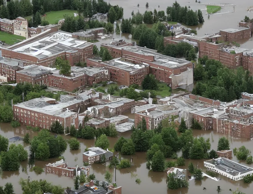 Image similar to dalhousie university in ruins, and flooded