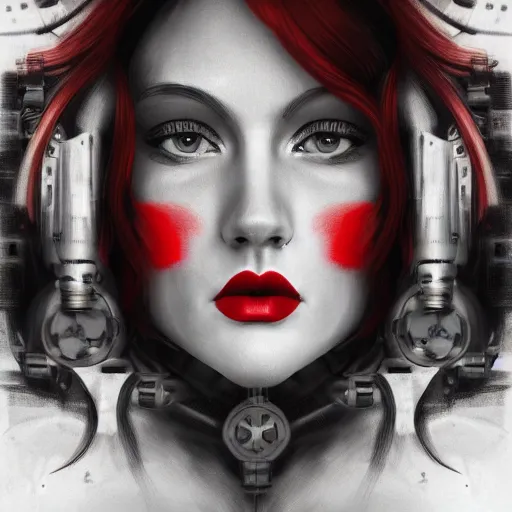 Image similar to a beautiful red haired woman, symmetrical portrait. dieselpunk. 4k hd, digital art, concept art