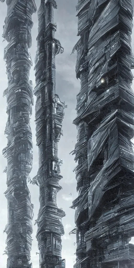 Prompt: monumental futuristic tower, hq of a cyberpunk corporation; by tsutomi nihei; hyperrealistic, highly detailed-H 1024