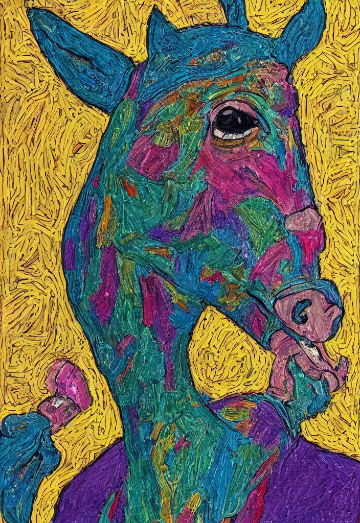 Image similar to portrait of bojack horseman, award winning hyper detailed outsider art