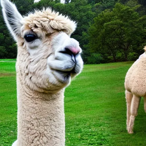 Image similar to an alpaca that resembles donald trump spits in joe biden's face, photorealistic - h 6 4 0