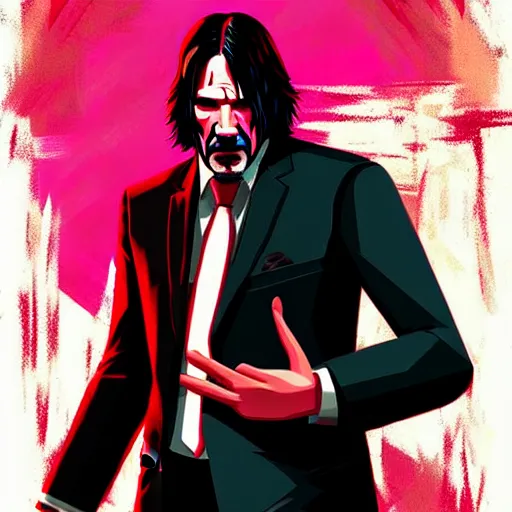 Image similar to john wick, hotline miami art style, by wlop