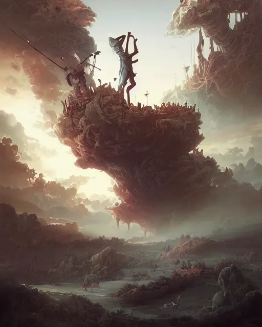 Image similar to david and goliath by peter mohrbacher and dan mumford and nekro, cgsociety, volumetric light, 3 d render