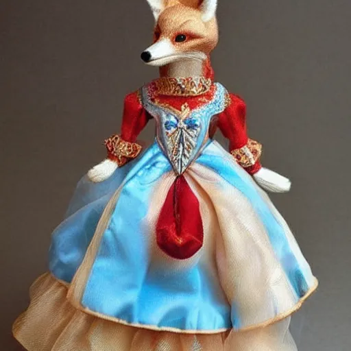 Prompt: a toy fox wearing a beautiful queen dress, highly detailed, exquisite, fabulous