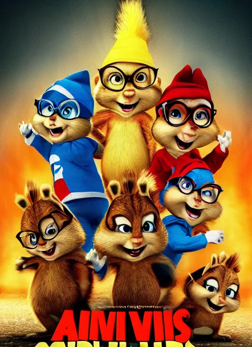 Image similar to alvin and the chipmunks horror movie poster