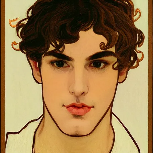 Image similar to painting of young cute handsome beautiful dark medium wavy hair man in his 2 0 s named shadow taehyung at the halloween pumpkin jack o'lantern party, depressed, melancholy, autumn, japan, elegant, clear, painting, stylized, delicate, soft facial features, delicate facial features, soft art, art by alphonse mucha, vincent van gogh, egon schiele