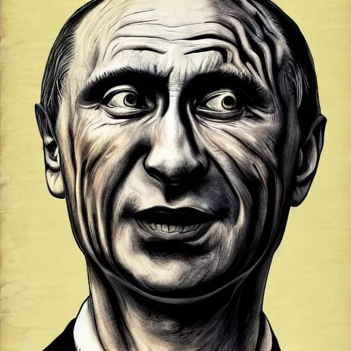 Image similar to bodyhorror portrait of vladimir putin who became a giant retarded lovecraftian worm, photo - realistic, color image, 2 k, highly detailed