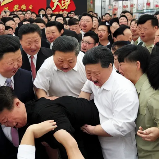 Prompt: muscular large xi jinping stomping on employees