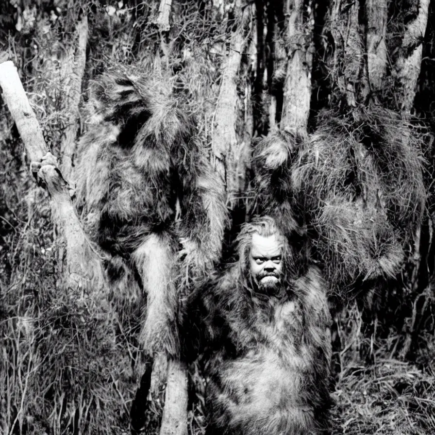 Image similar to An Annie Leibovitz portrait of Orson Welles in a Bigfoot costume