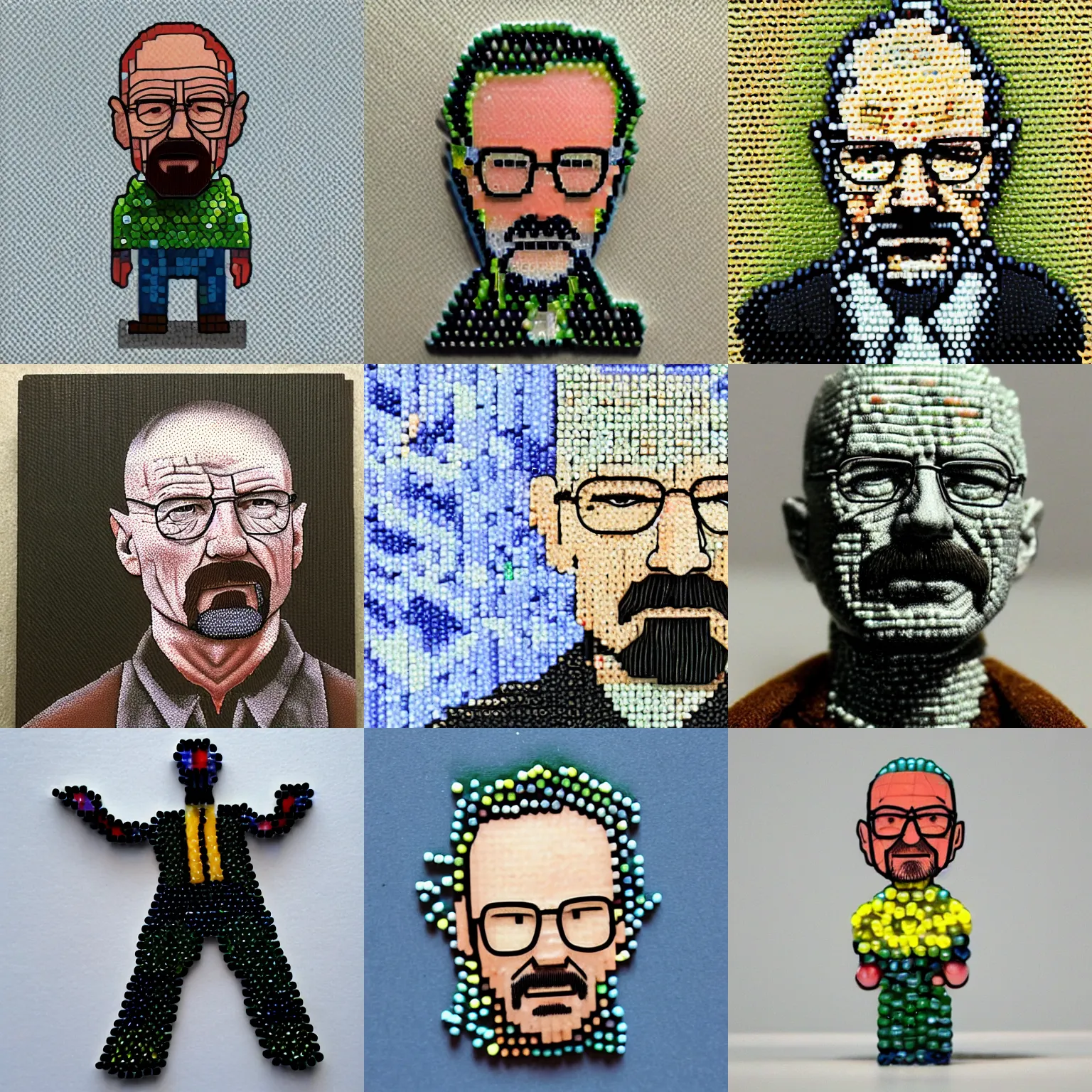 Prompt: walter white, made of tiny marbles