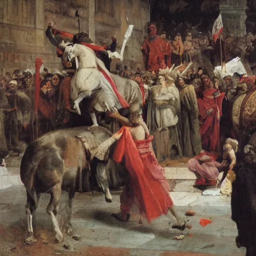 Prompt: caesar returns to rome, oil on canvas, ilya repin, 1 8 7 3