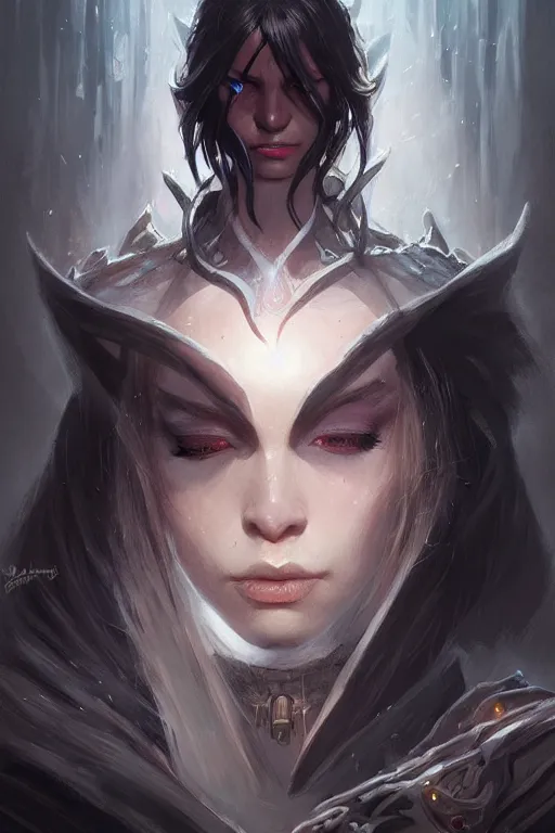 Image similar to dark mage, d & d, fantasy, portrait, highly detailed, headshot, digital painting, trending on artstation, concept art, sharp focus, illustration, art by artgerm and greg rutkowski and magali villeneuve