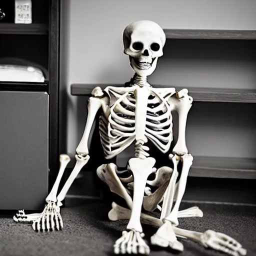 Image similar to a photo of skeleton sitting and waiting for a doctor