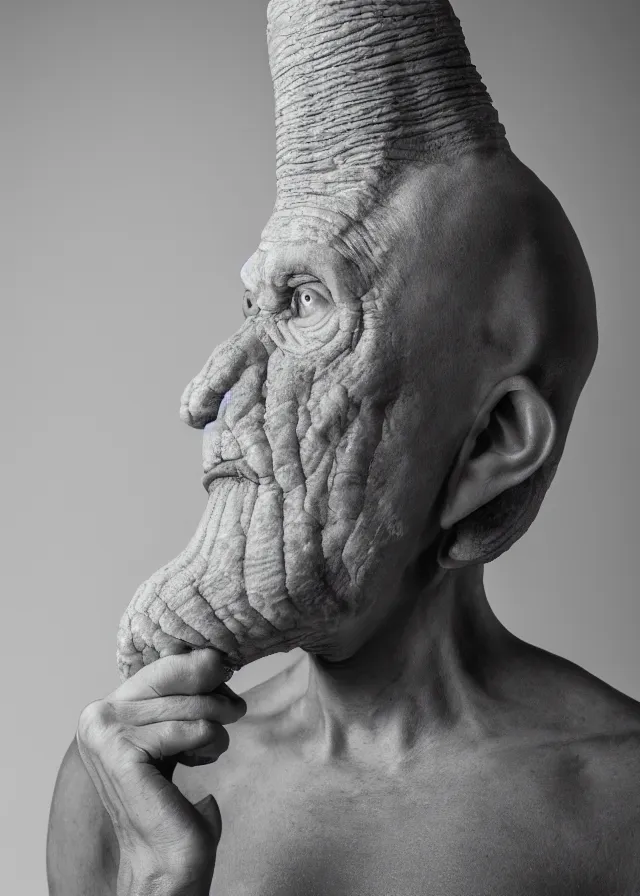 Prompt: live action squidward, portrait photo taken by annie leibovitz, dramatic lighting, 8 5 mm f / 2. 4